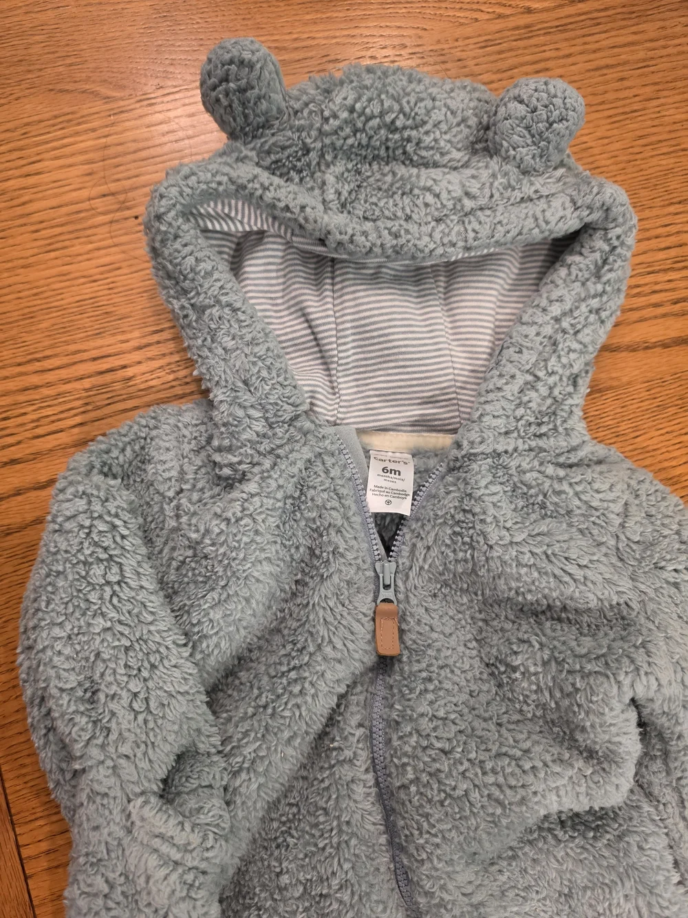 Carter's Light Blue Teddy Fleece Hooded One-Piece Footie